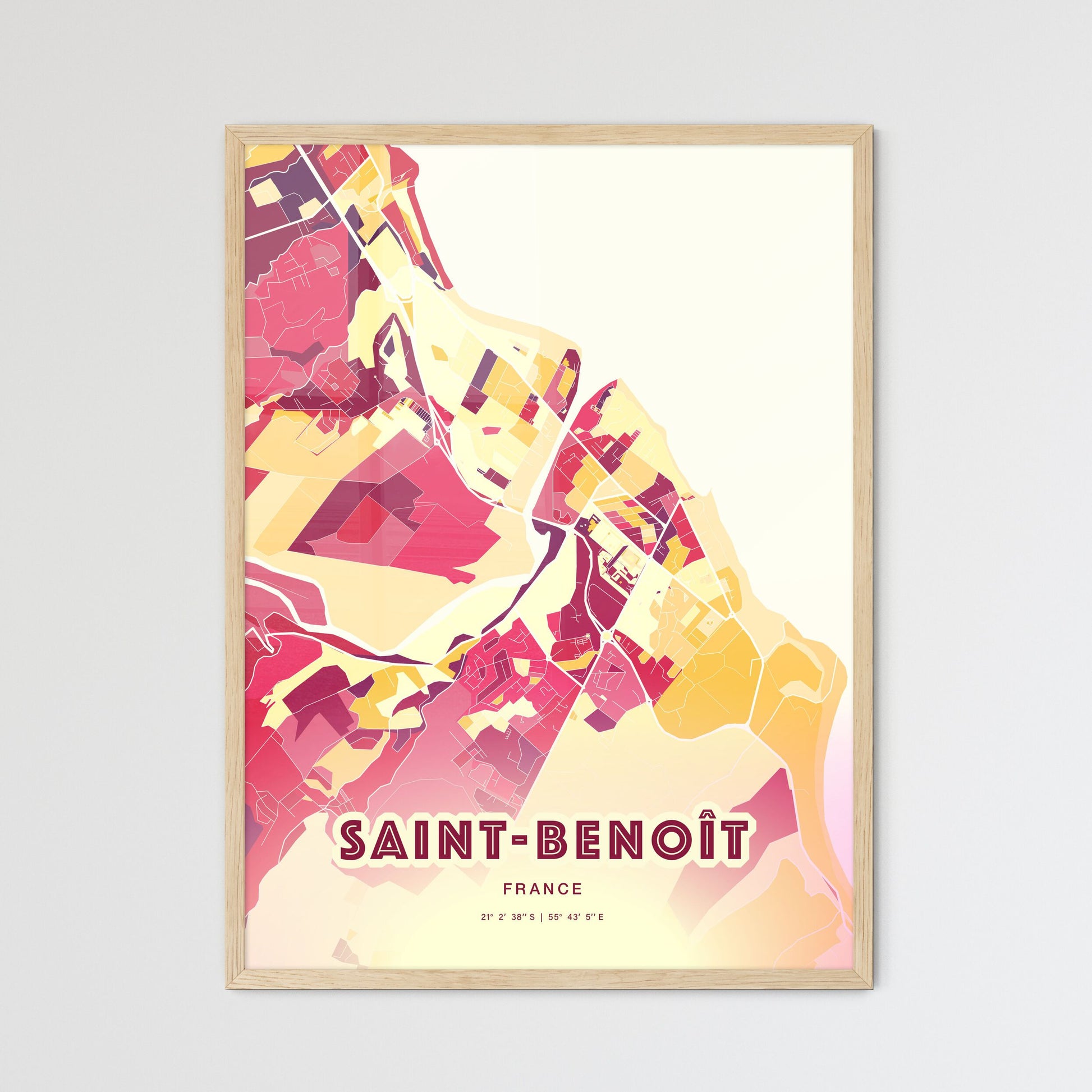 Colorful SAINT-BENOÎT FRANCE Fine Art Map Hot Red