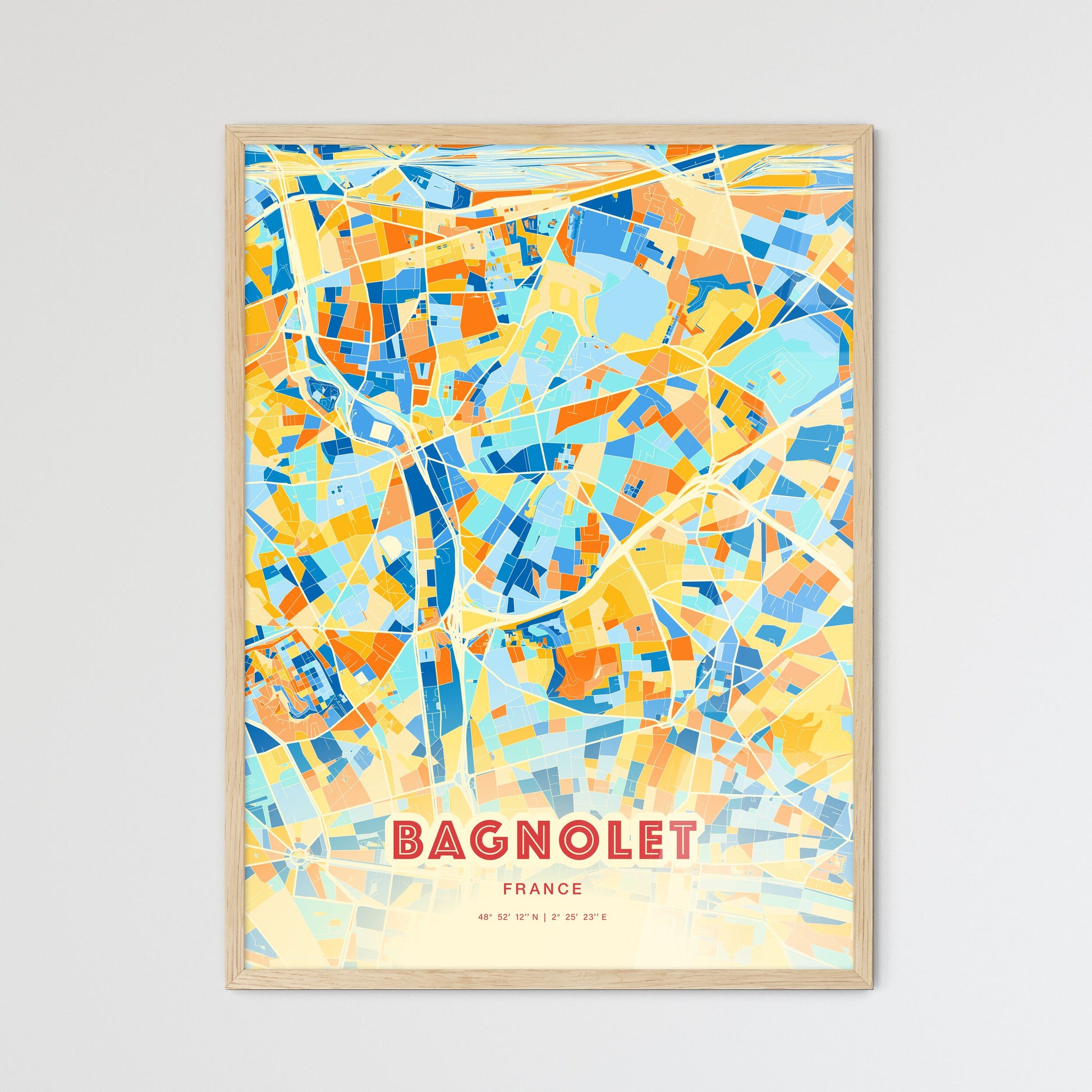 Colorful BAGNOLET FRANCE Fine Art Map Blue Orange