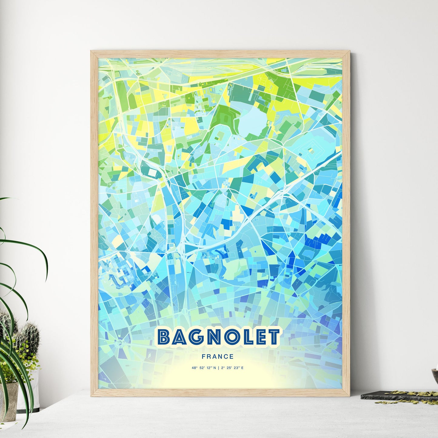 Colorful BAGNOLET FRANCE Fine Art Map Cool Blue