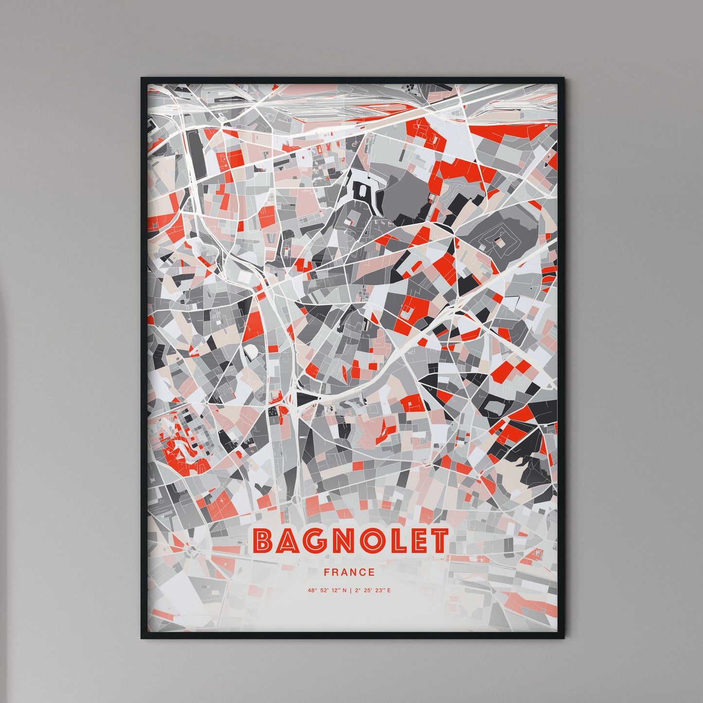 Colorful BAGNOLET FRANCE Fine Art Map Modern