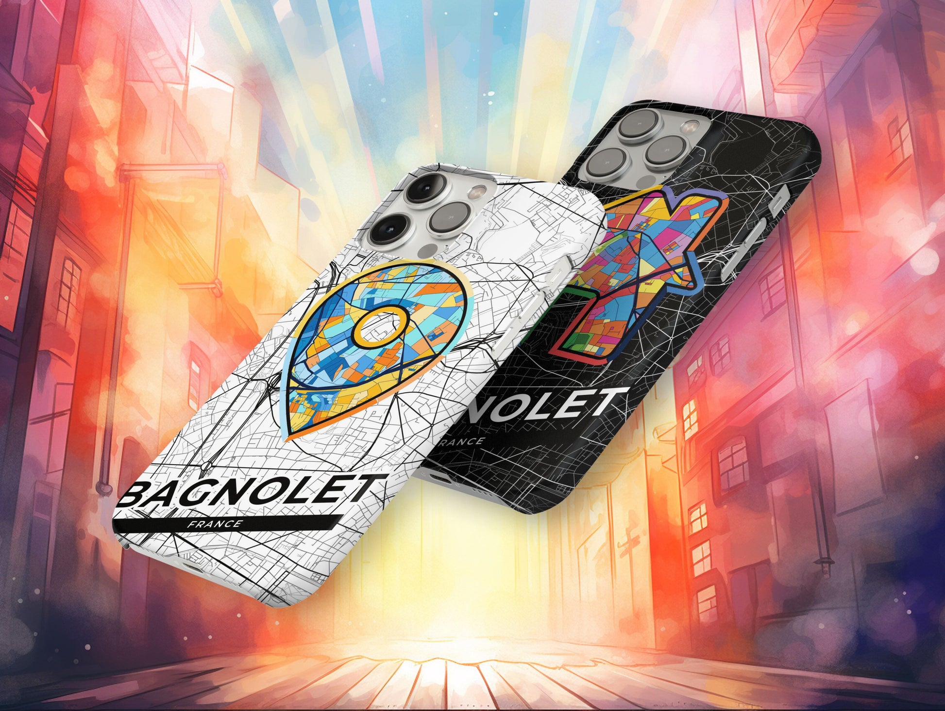 Bagnolet France slim phone case with colorful icon. Birthday, wedding or housewarming gift. Couple match cases.
