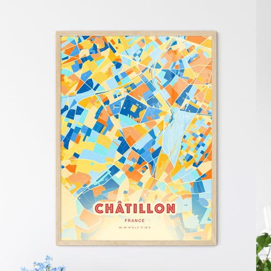 Colorful CHÂTILLON FRANCE Fine Art Map Blue Orange