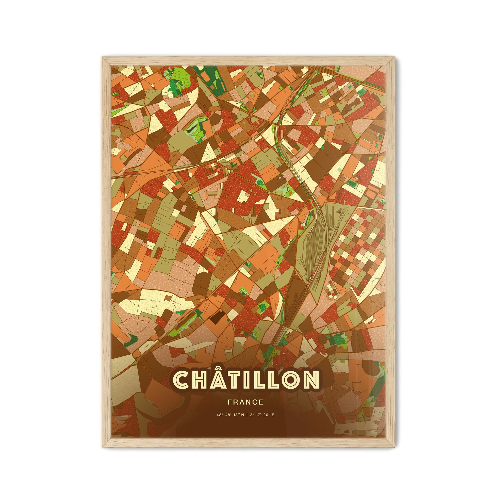 Colorful CHÂTILLON FRANCE Fine Art Map Farmhouse