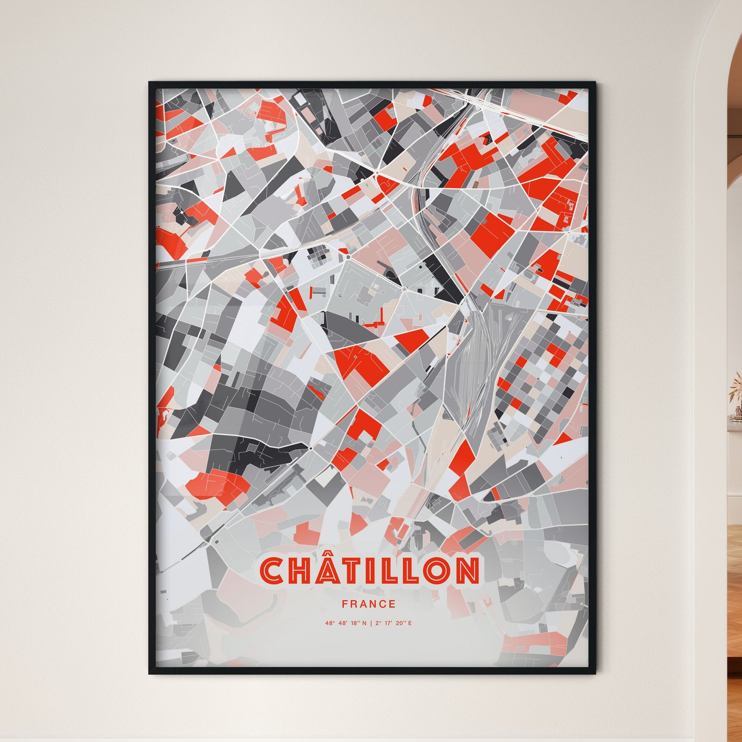 Colorful CHÂTILLON FRANCE Fine Art Map Modern