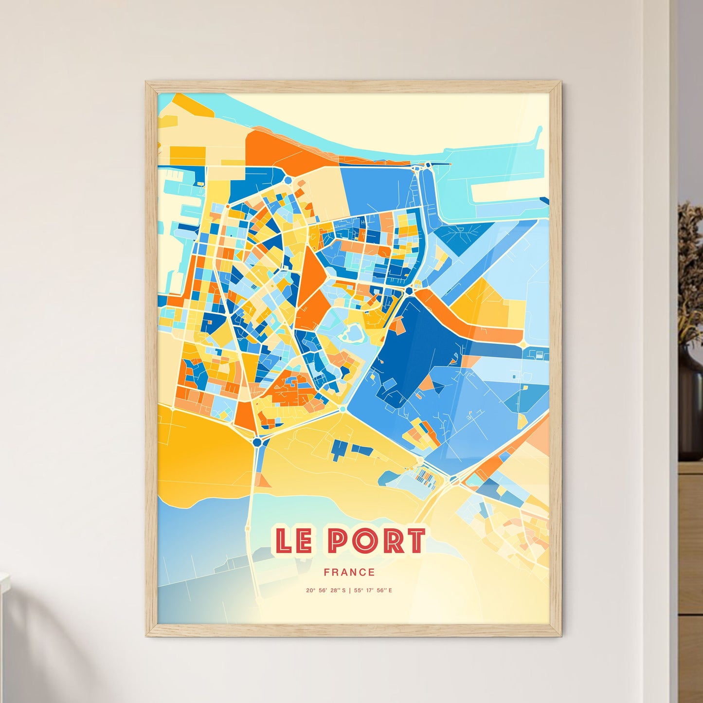 Colorful LE PORT FRANCE Fine Art Map Blue Orange