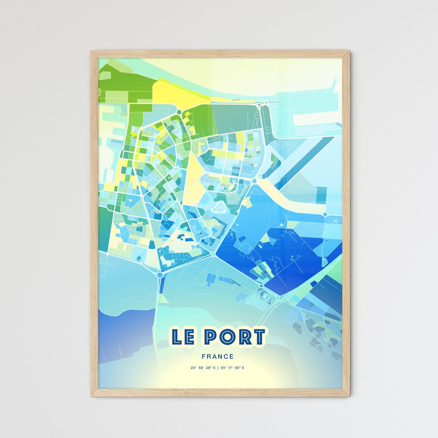 Colorful LE PORT FRANCE Fine Art Map Cool Blue