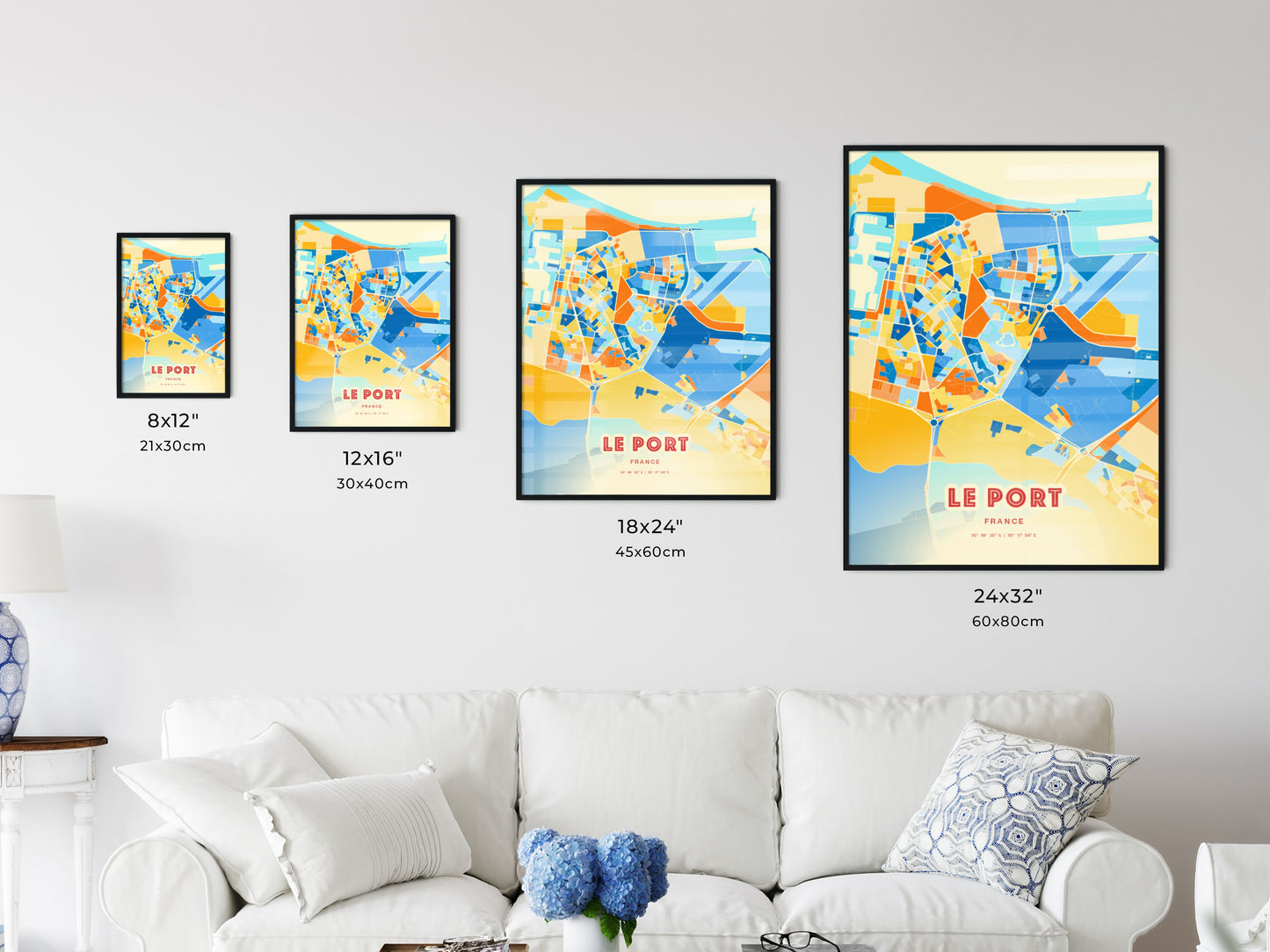 Colorful LE PORT FRANCE Fine Art Map Blue Orange