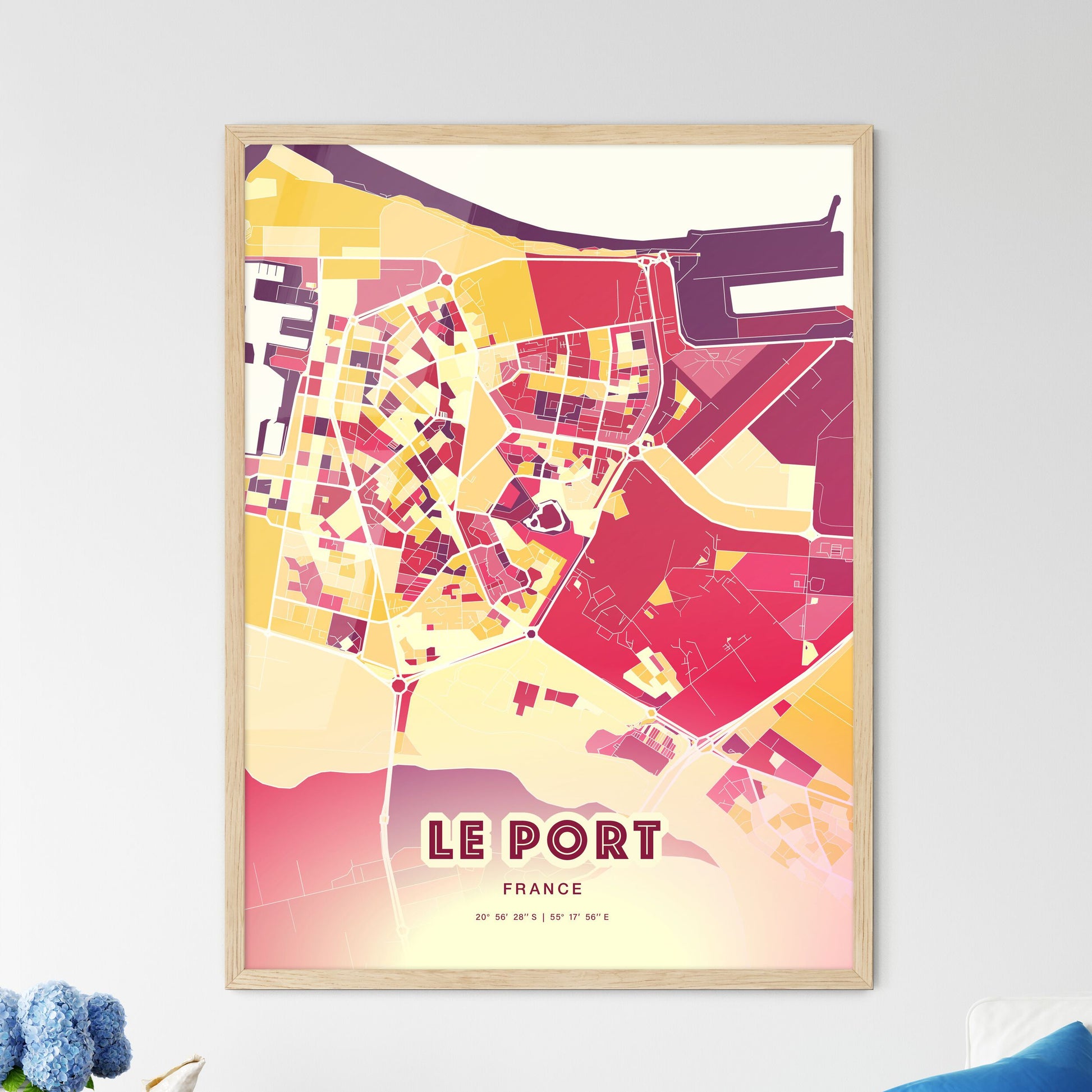 Colorful LE PORT FRANCE Fine Art Map Hot Red