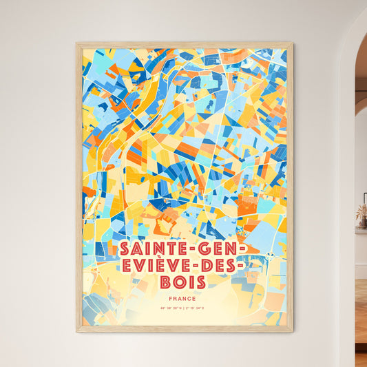 Colorful SAINTE-GENEVIÈVE-DES-BOIS FRANCE Fine Art Map Blue Orange