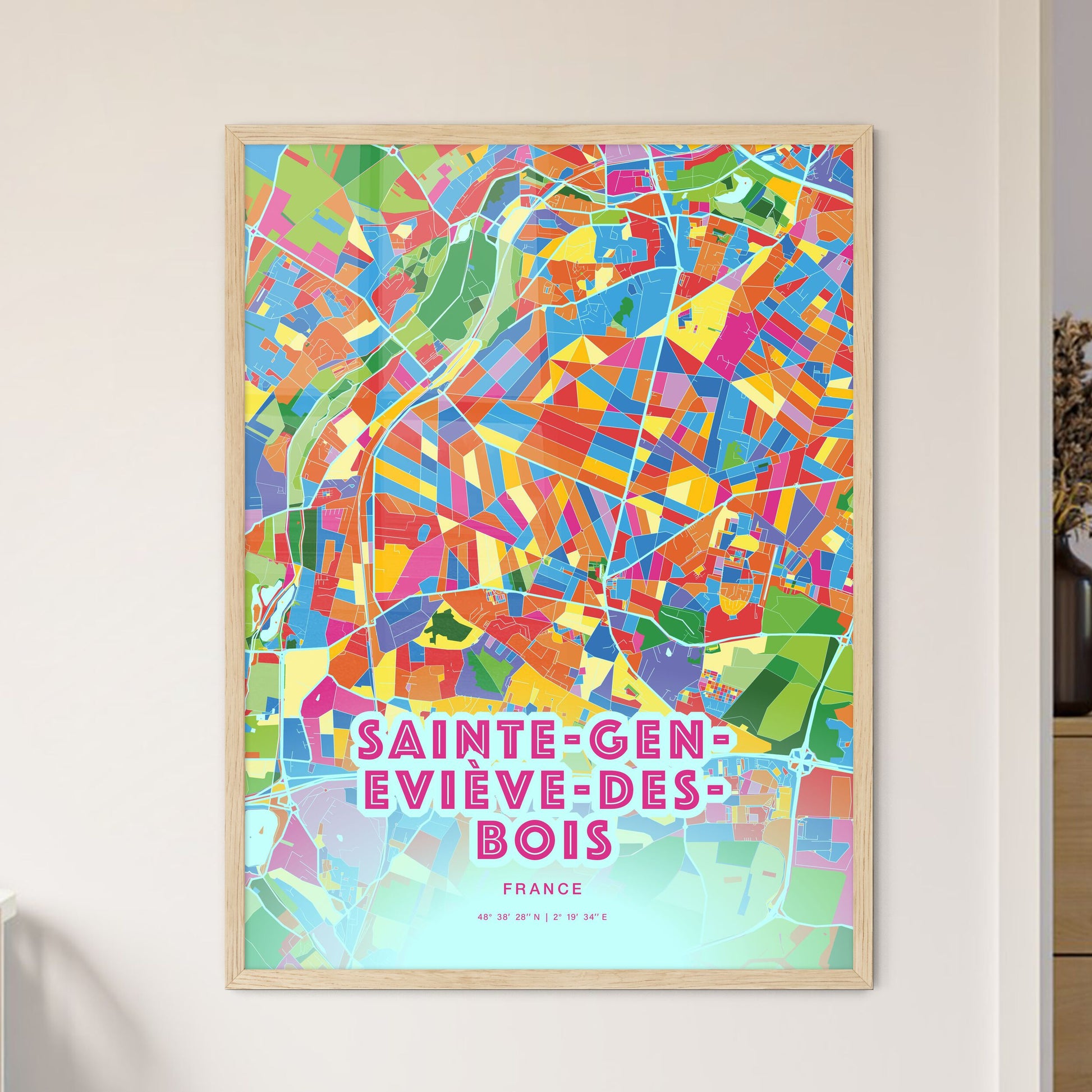 Colorful SAINTE-GENEVIÈVE-DES-BOIS FRANCE Fine Art Map Crazy Colors