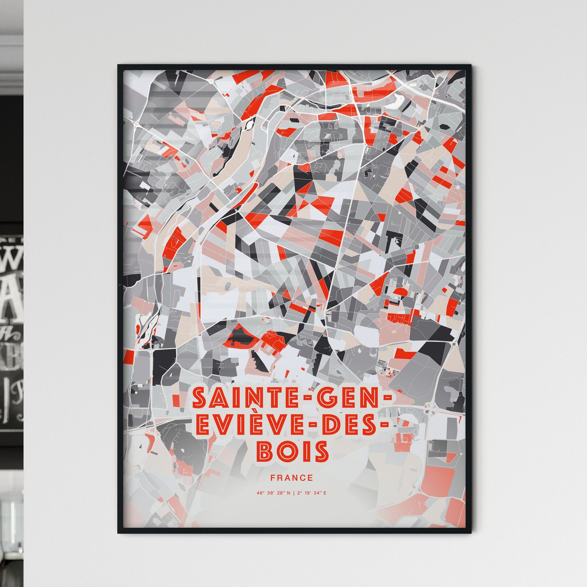 Colorful SAINTE-GENEVIÈVE-DES-BOIS FRANCE Fine Art Map Modern