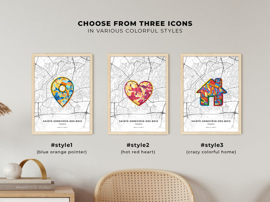 Sainte-Geneviève-Des-Bois France maps with colorful icons