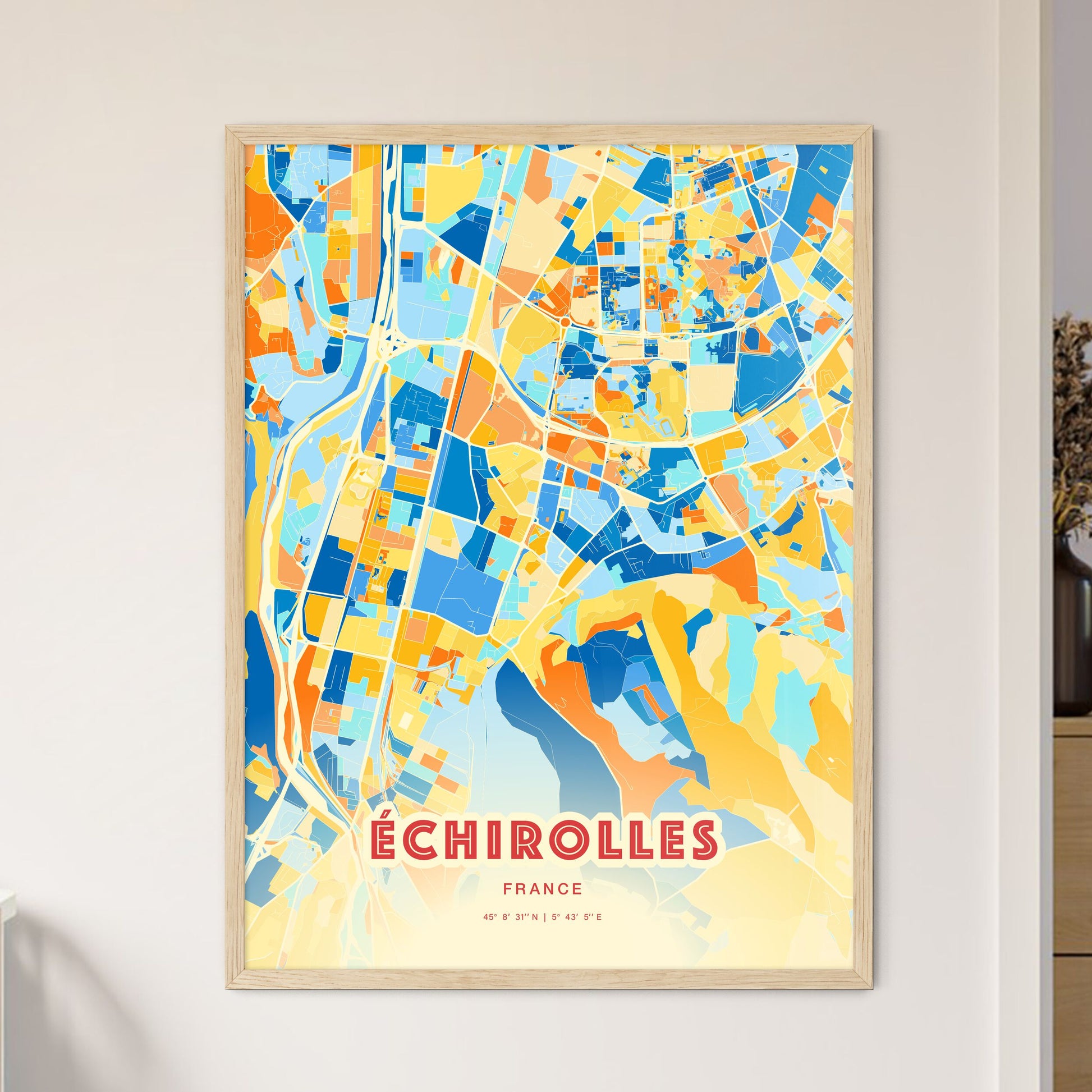 Colorful ÉCHIROLLES FRANCE Fine Art Map Blue Orange