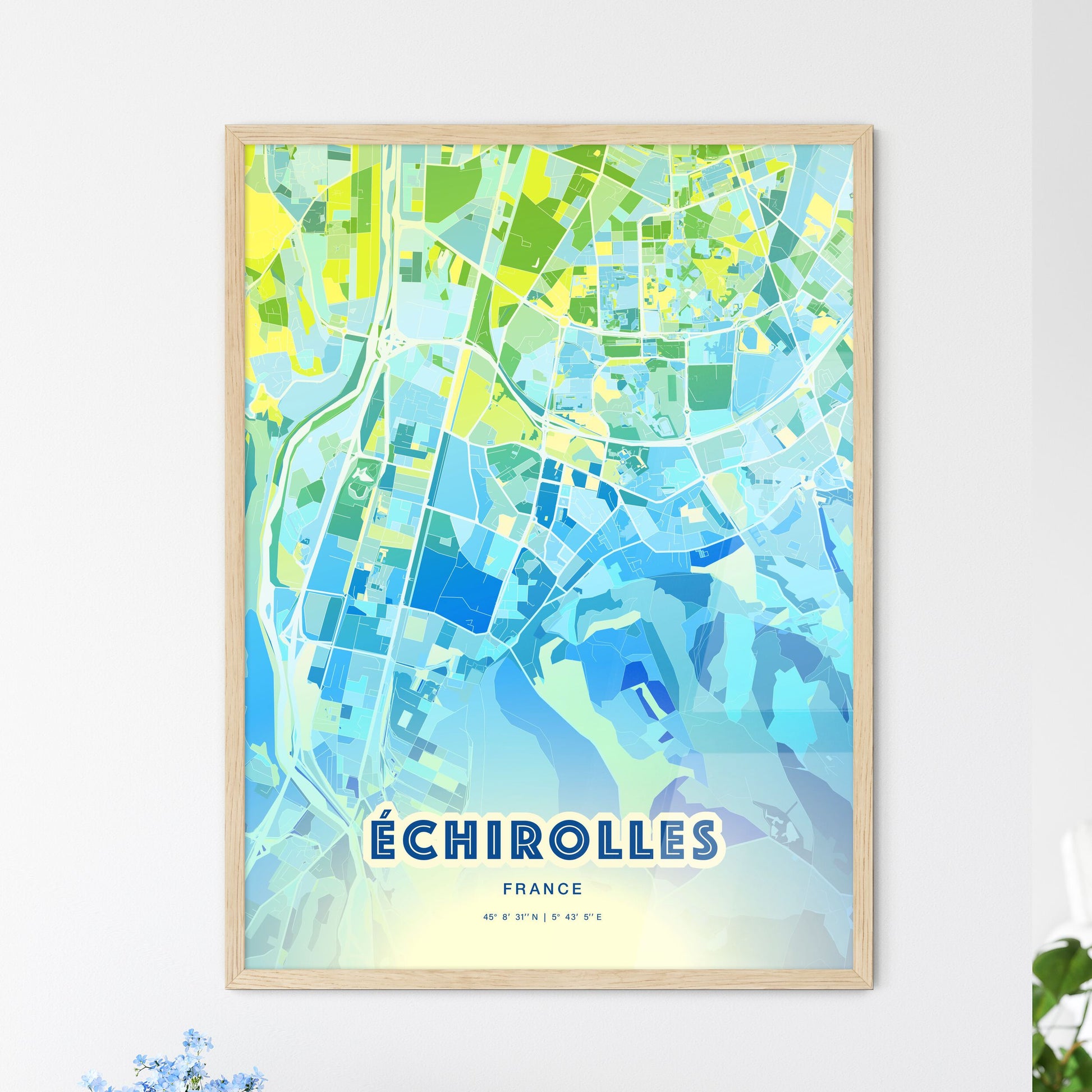 Colorful ÉCHIROLLES FRANCE Fine Art Map Cool Blue