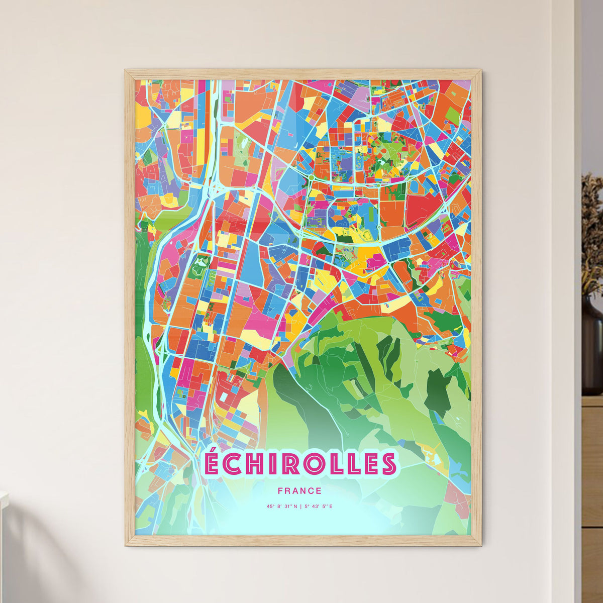 Colorful ÉCHIROLLES FRANCE Fine Art Map Crazy Colors