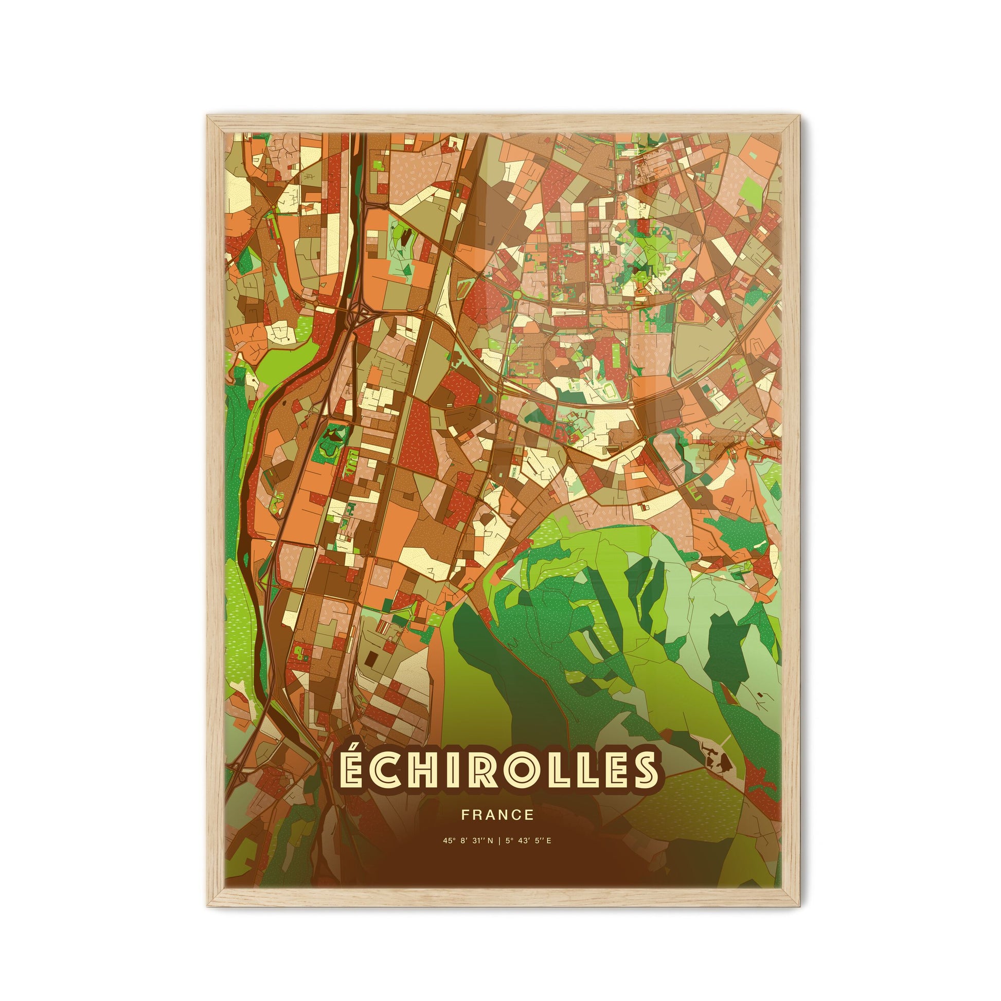 Colorful ÉCHIROLLES FRANCE Fine Art Map Farmhouse