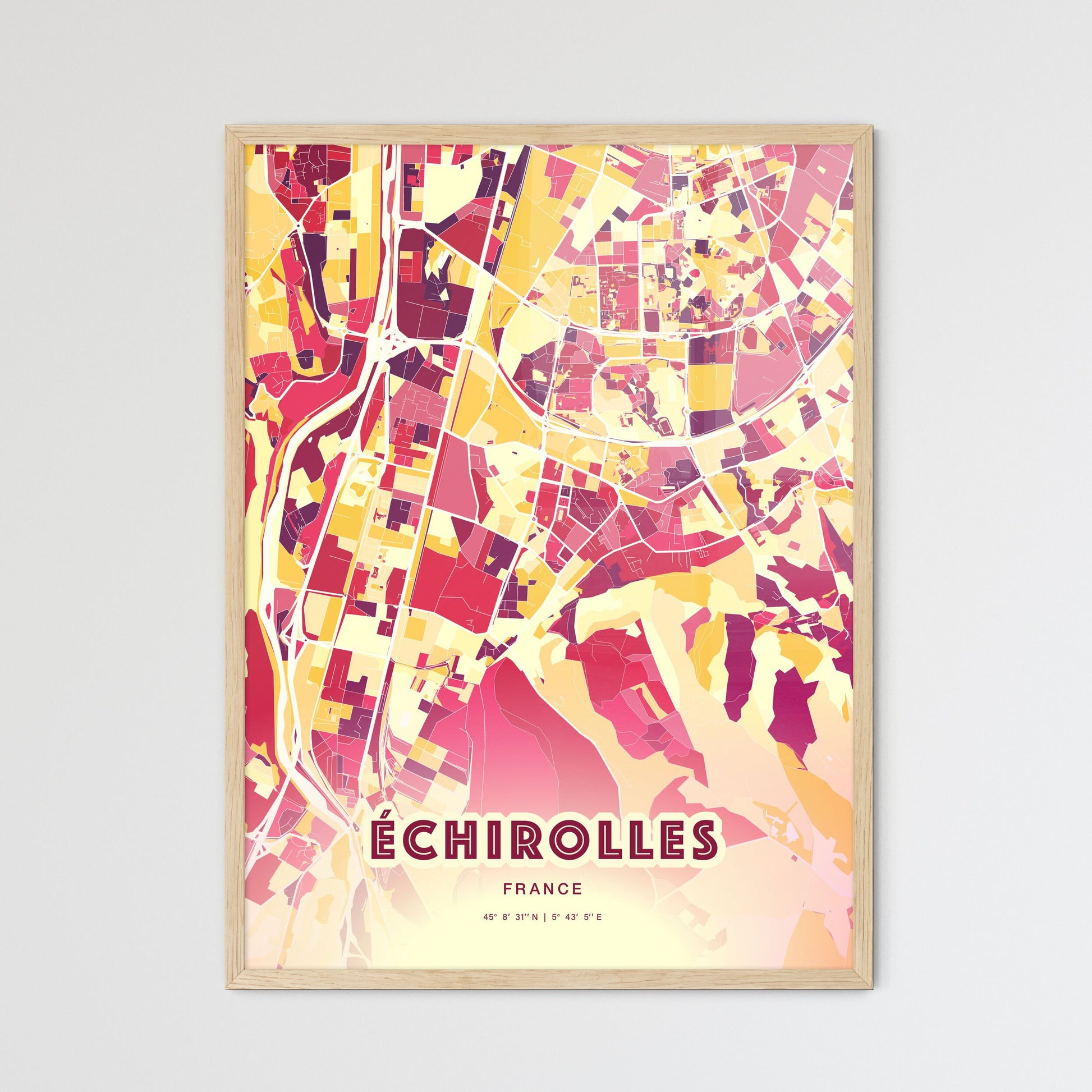 Colorful ÉCHIROLLES FRANCE Fine Art Map Hot Red