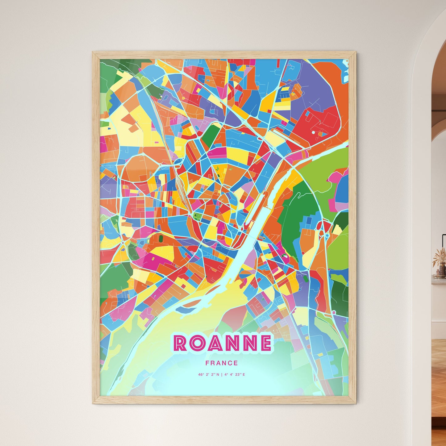 Colorful ROANNE FRANCE Fine Art Map Crazy Colors