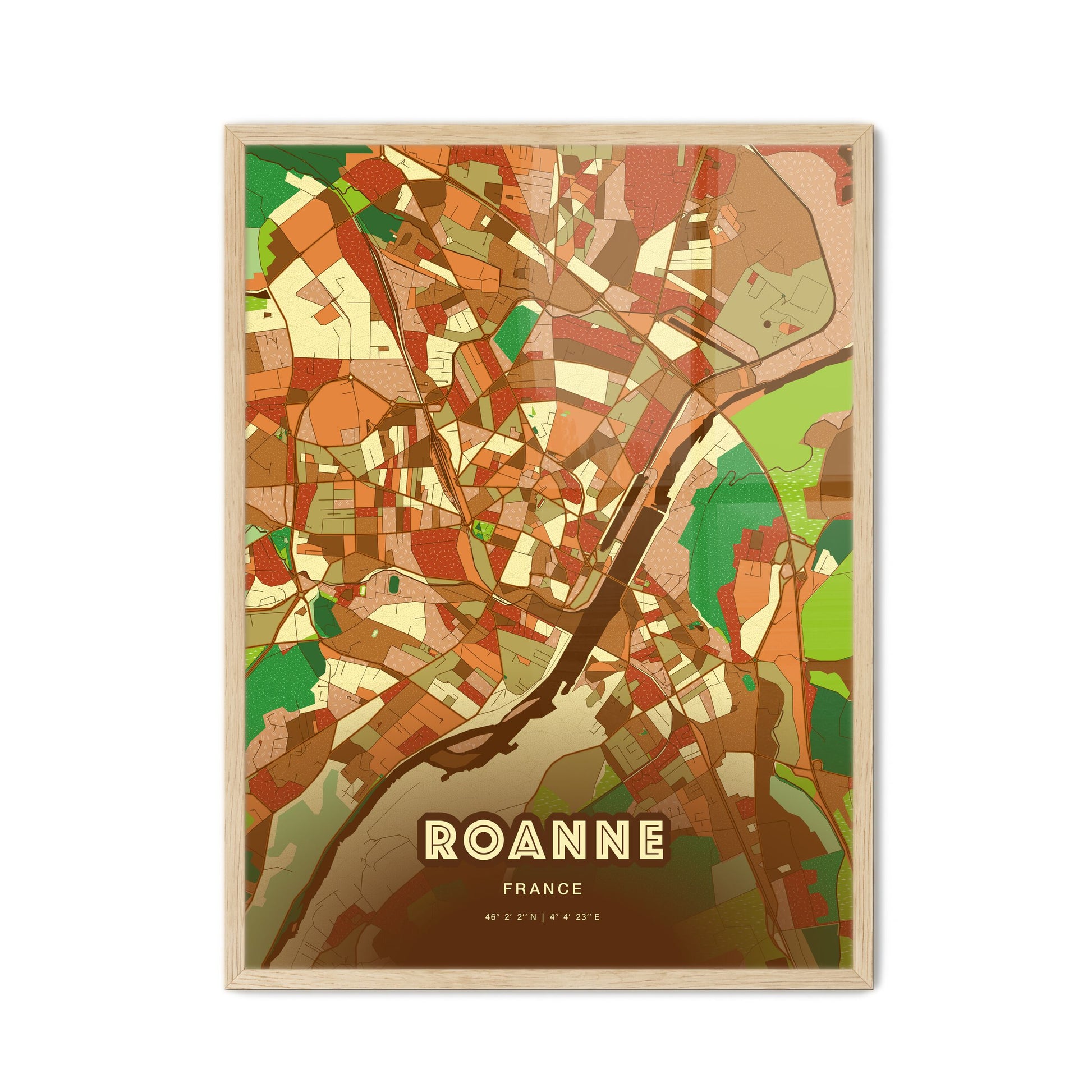 Colorful ROANNE FRANCE Fine Art Map Farmhouse