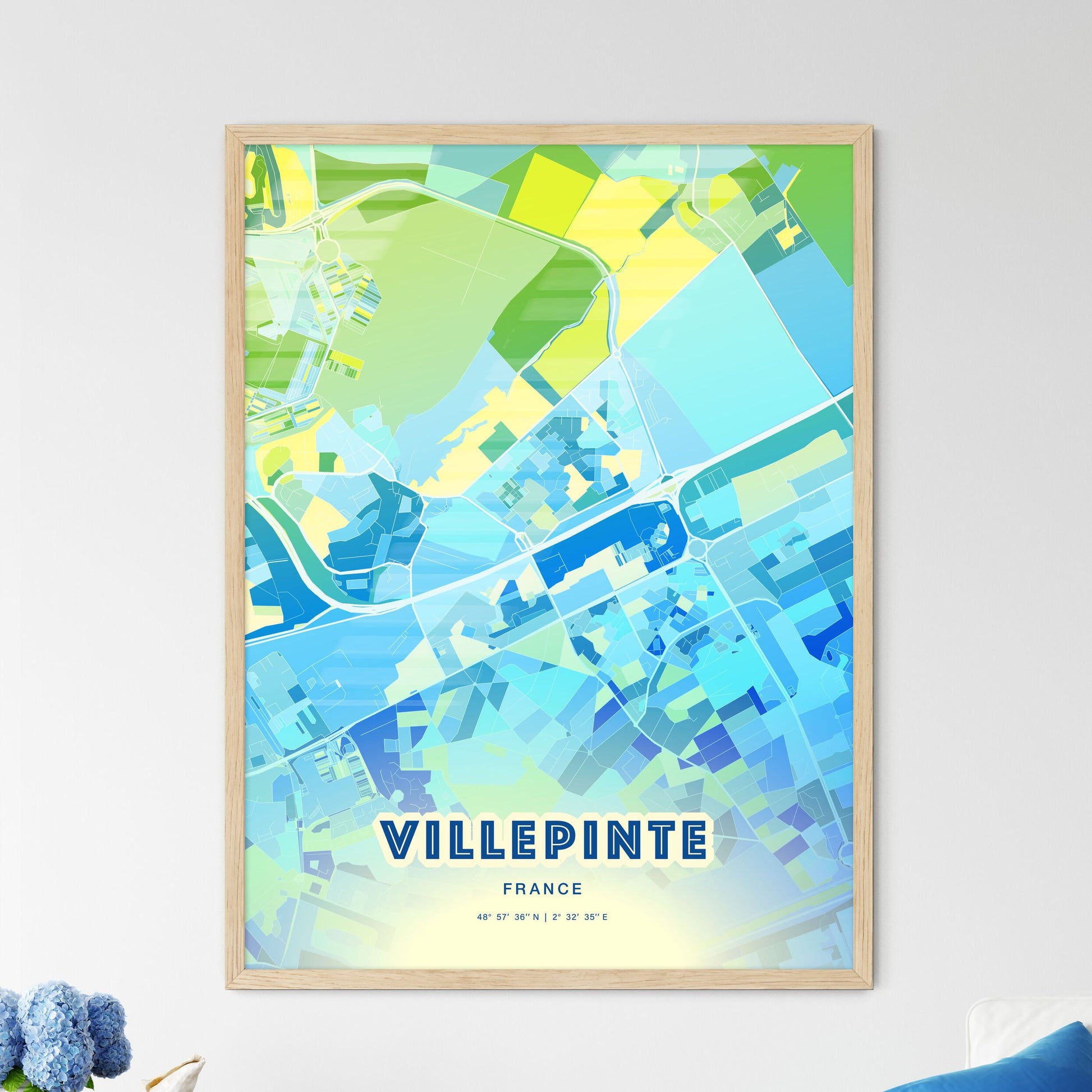 Colorful VILLEPINTE FRANCE Fine Art Map Cool Blue