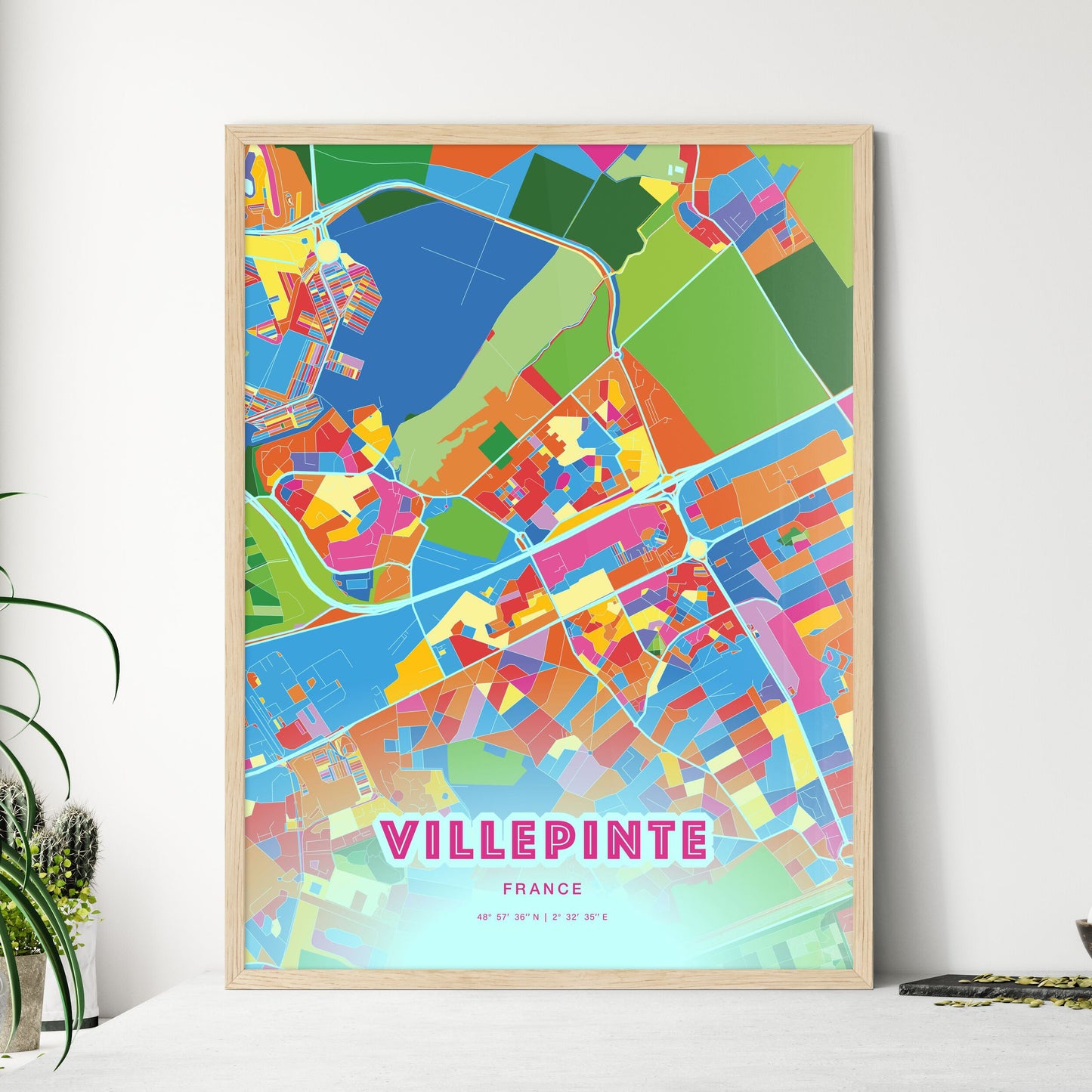 Colorful VILLEPINTE FRANCE Fine Art Map Crazy Colors