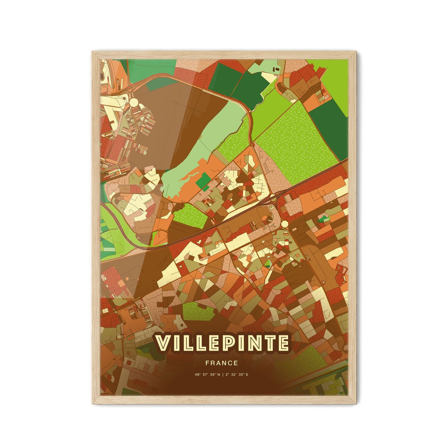 Colorful VILLEPINTE FRANCE Fine Art Map Farmhouse