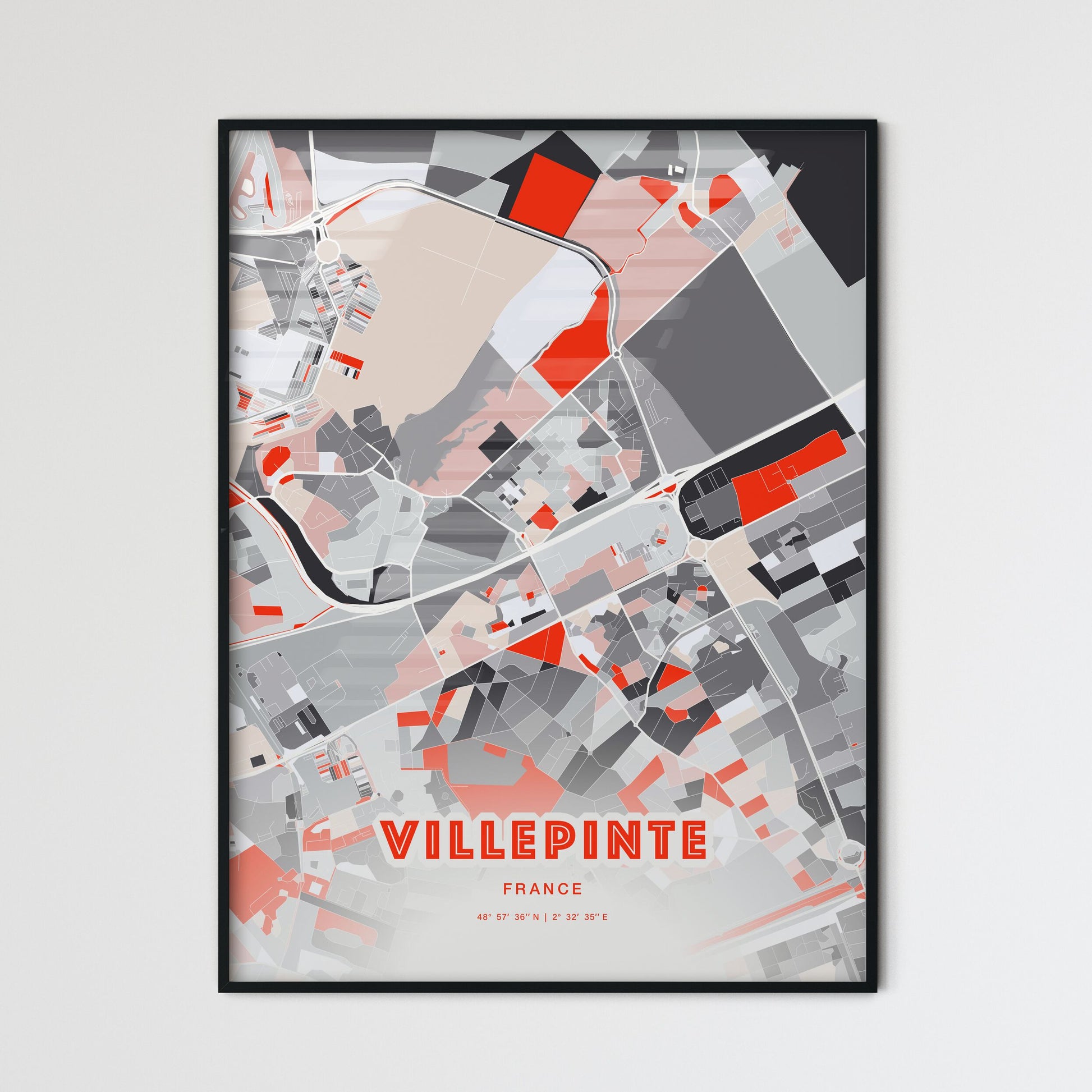 Colorful VILLEPINTE FRANCE Fine Art Map Modern