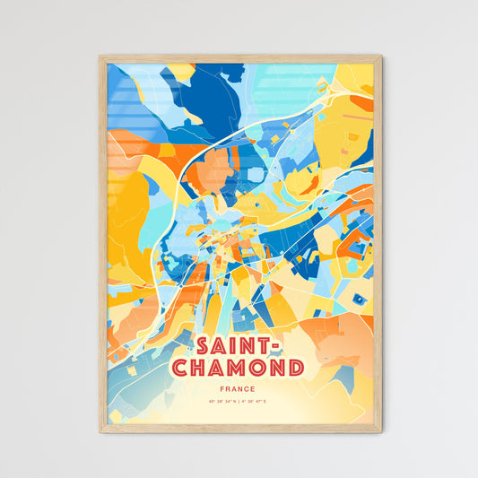 Colorful SAINT-CHAMOND FRANCE Fine Art Map Blue Orange