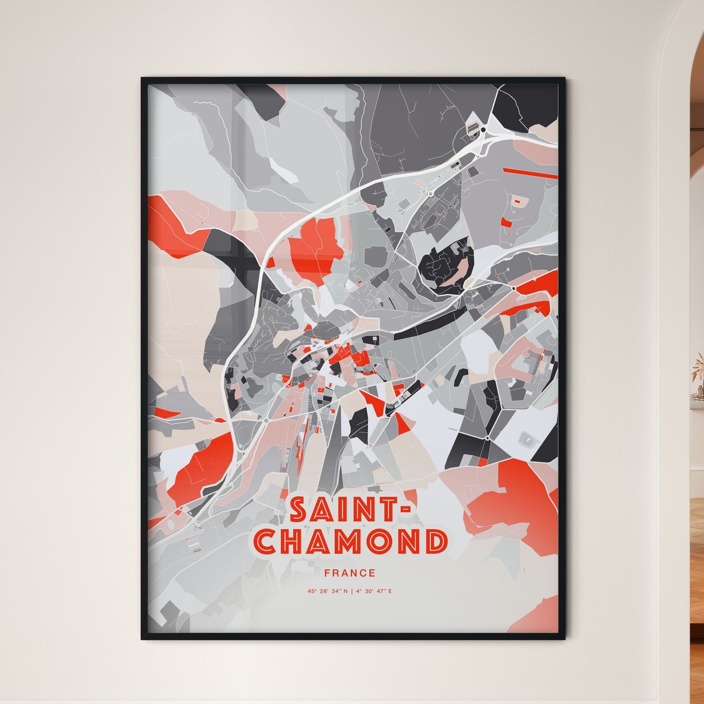 Colorful SAINT-CHAMOND FRANCE Fine Art Map Modern