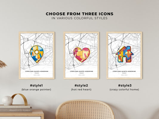 Conflans-Sainte-Honorine France maps with colorful icons