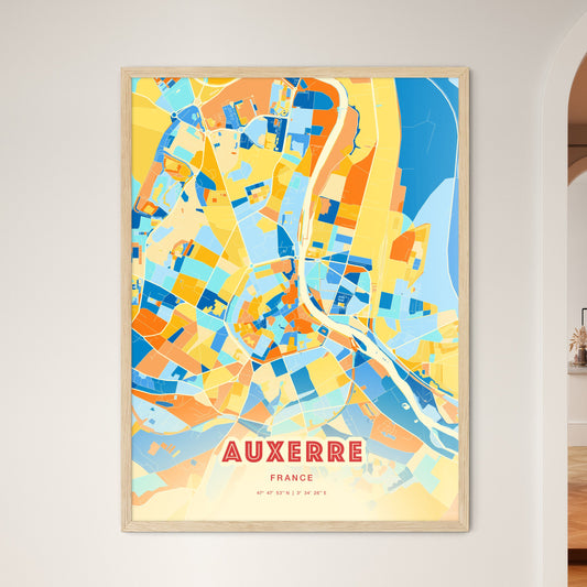 Colorful AUXERRE FRANCE Fine Art Map Blue Orange