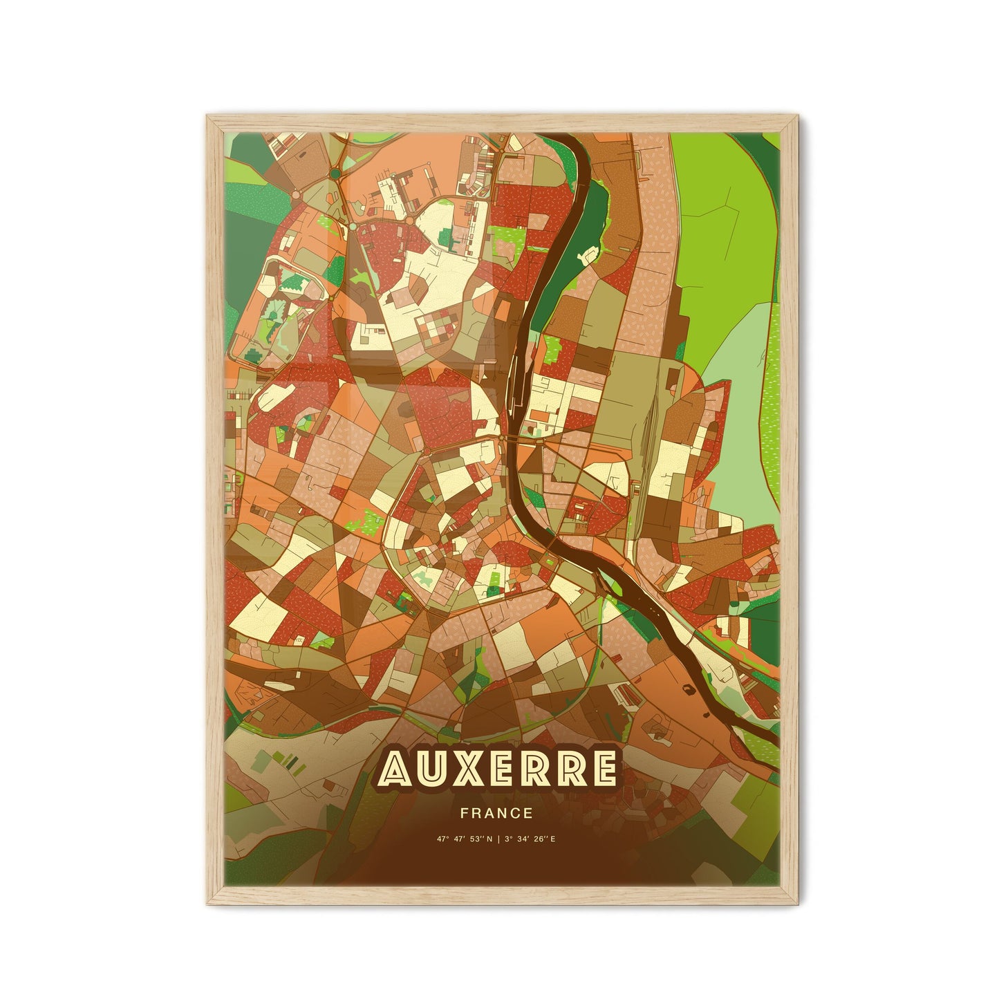 Colorful AUXERRE FRANCE Fine Art Map Farmhouse