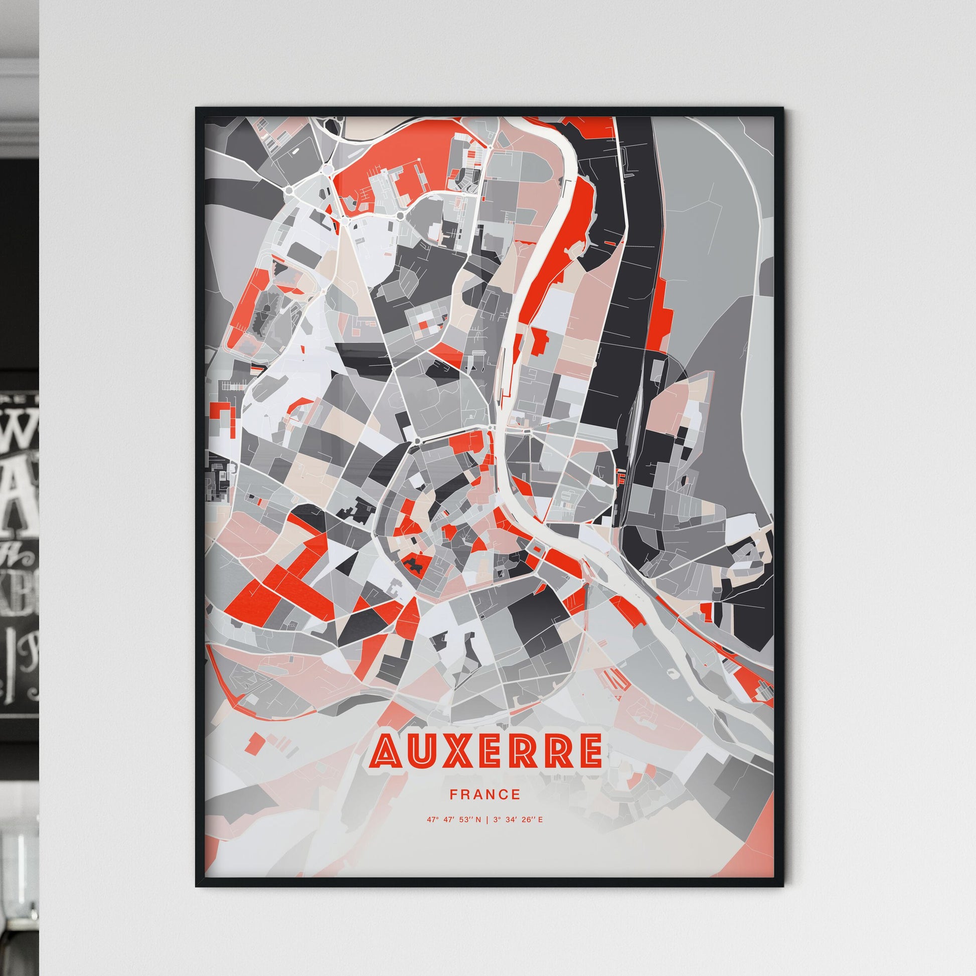 Colorful AUXERRE FRANCE Fine Art Map Modern