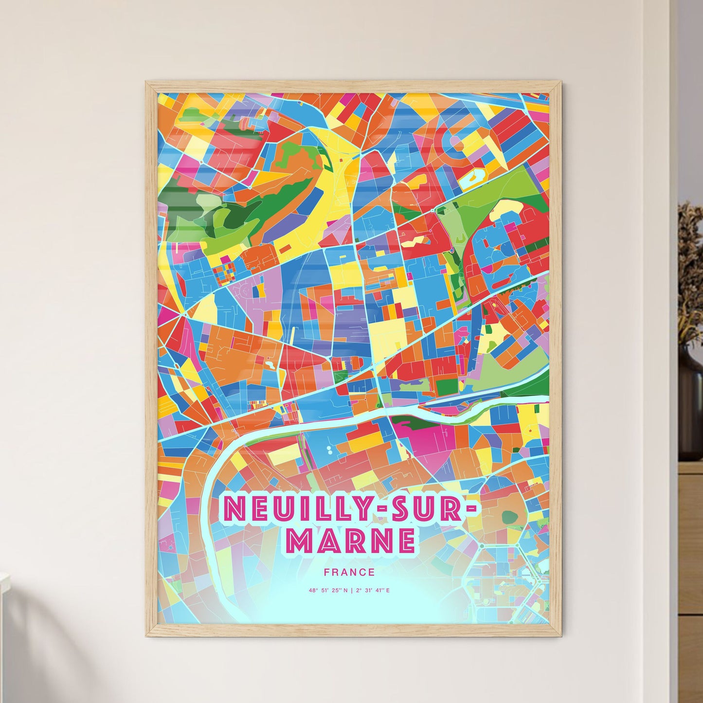 Colorful NEUILLY-SUR-MARNE FRANCE Fine Art Map Crazy Colors