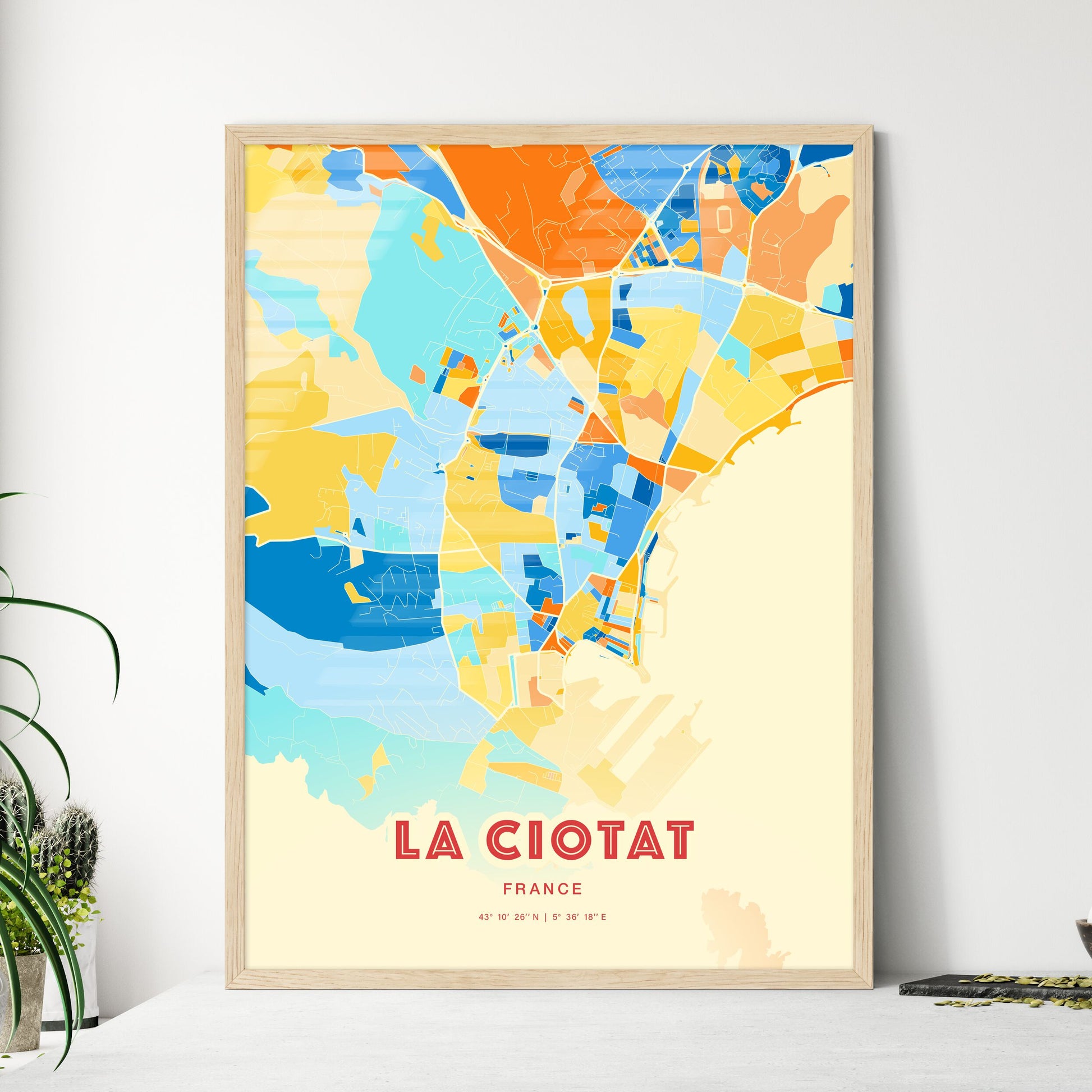 Colorful LA CIOTAT FRANCE Fine Art Map Blue Orange