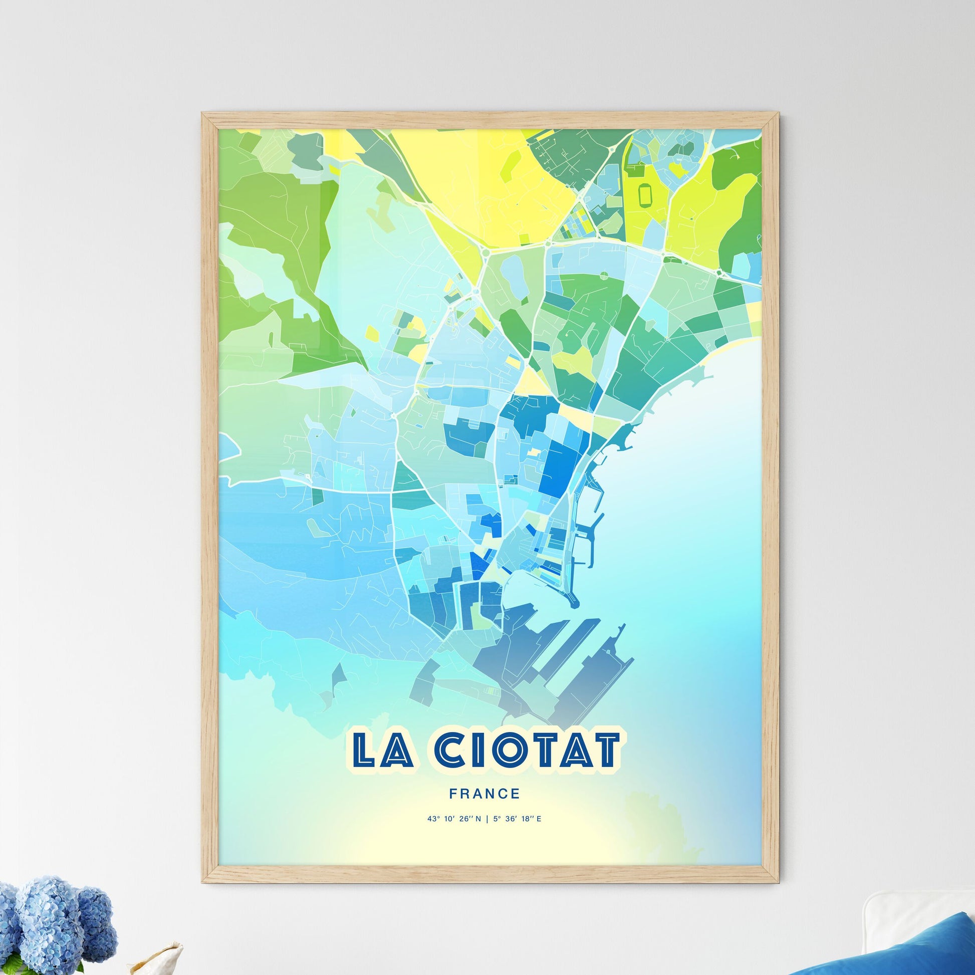 Colorful LA CIOTAT FRANCE Fine Art Map Cool Blue