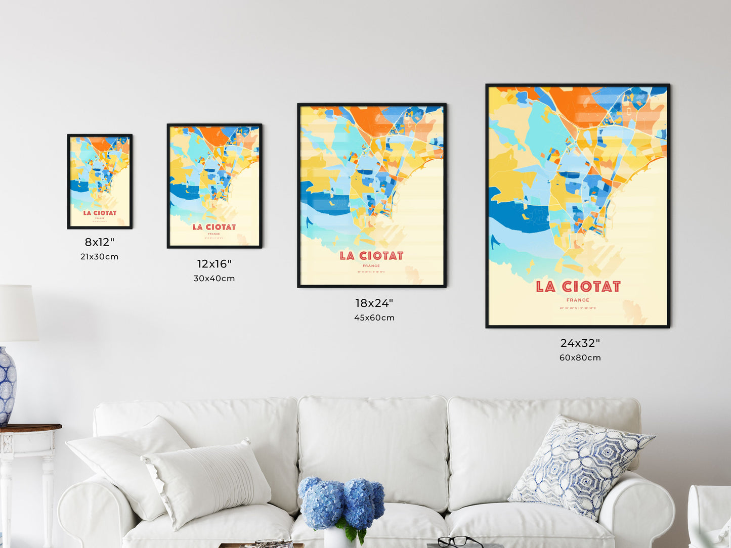 Colorful LA CIOTAT FRANCE Fine Art Map Blue Orange