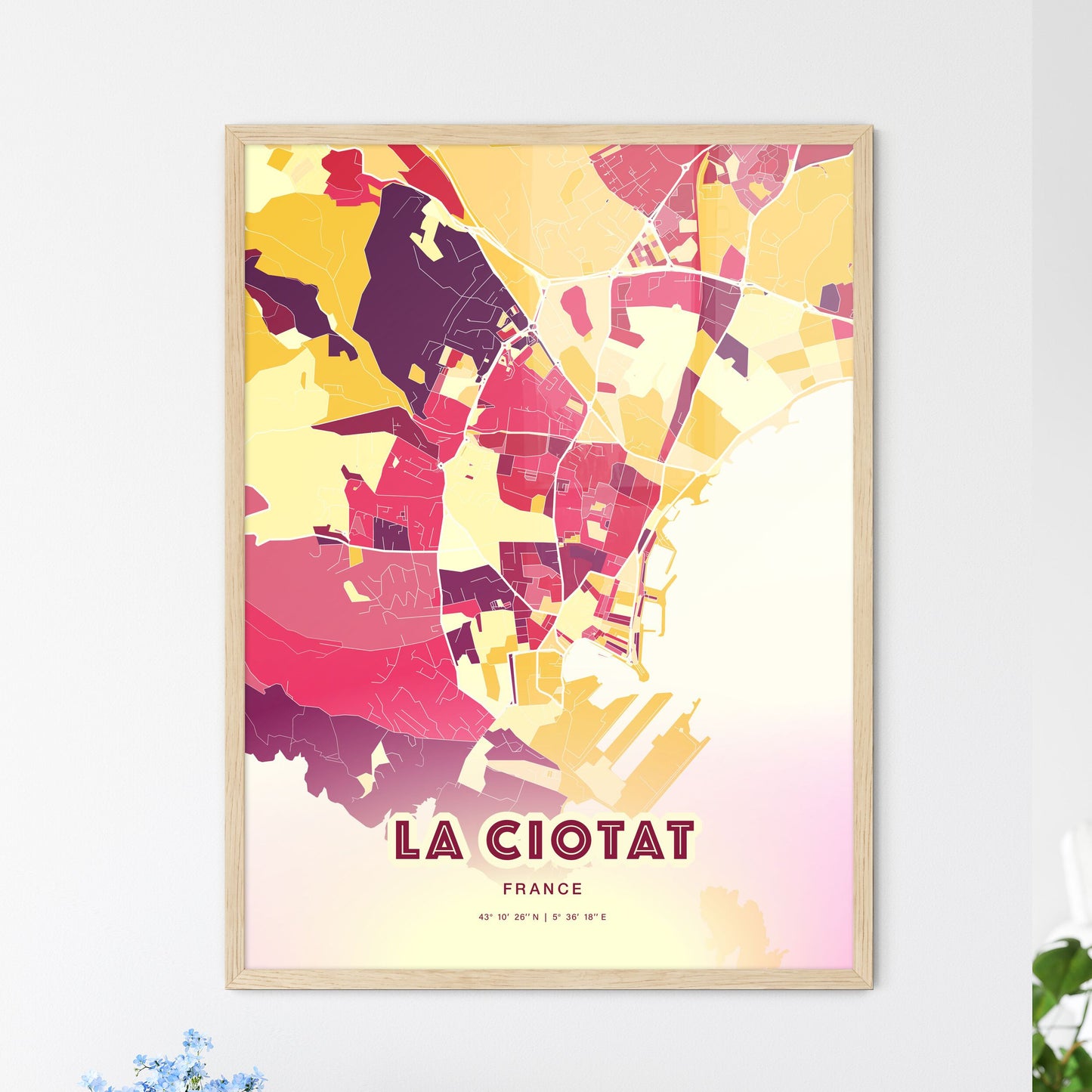 Colorful LA CIOTAT FRANCE Fine Art Map Hot Red