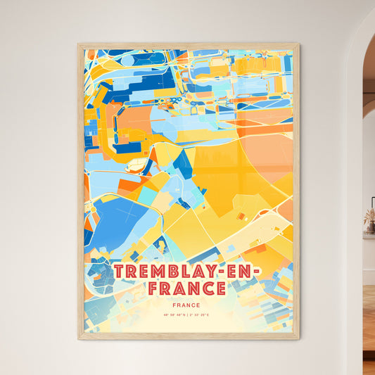 Colorful TREMBLAY-EN-FRANCE FRANCE Fine Art Map Blue Orange