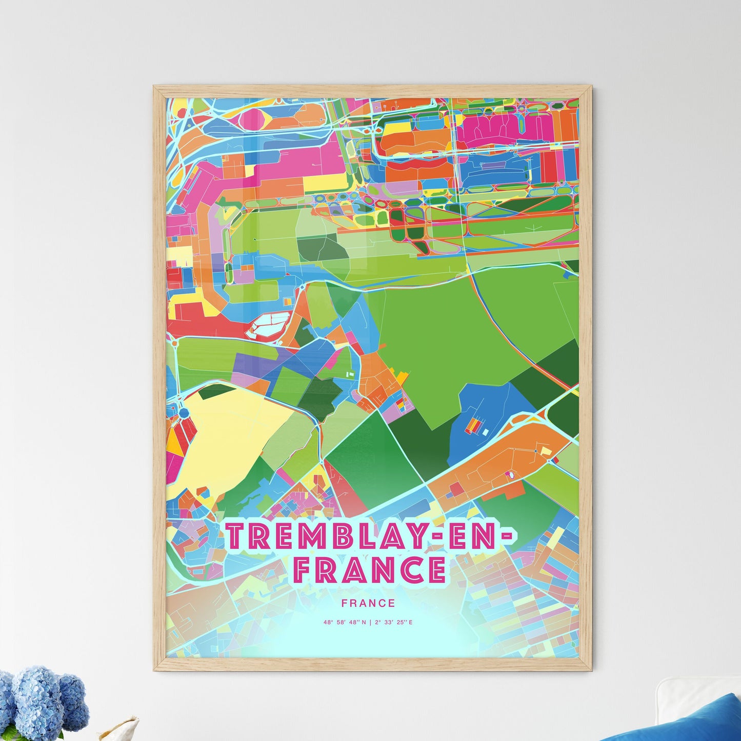 Colorful TREMBLAY-EN-FRANCE FRANCE Fine Art Map Crazy Colors
