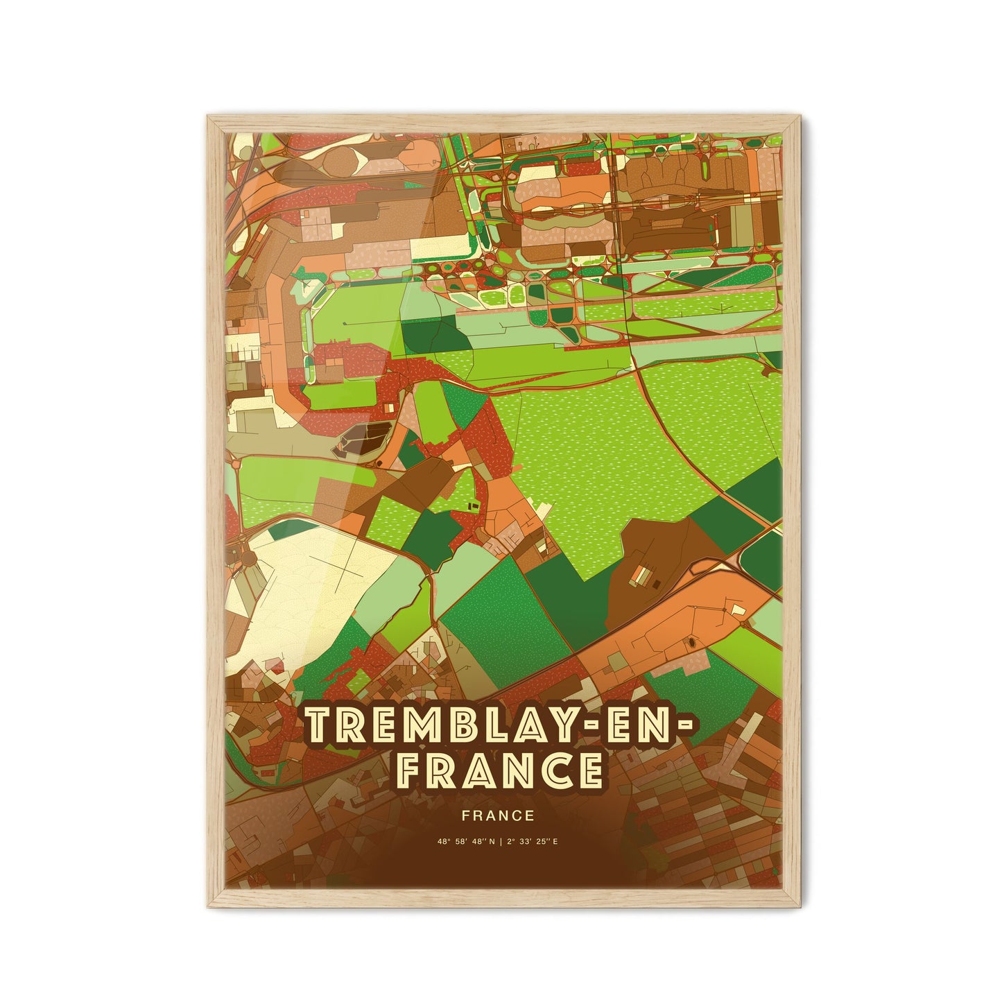 Colorful TREMBLAY-EN-FRANCE FRANCE Fine Art Map Farmhouse