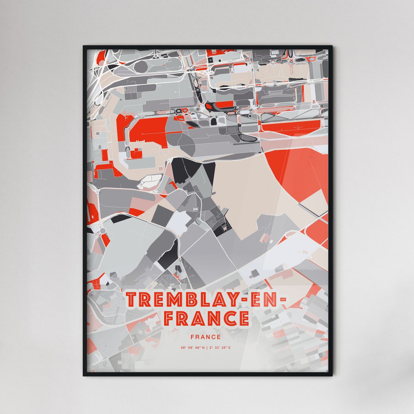 Colorful TREMBLAY-EN-FRANCE FRANCE Fine Art Map Modern