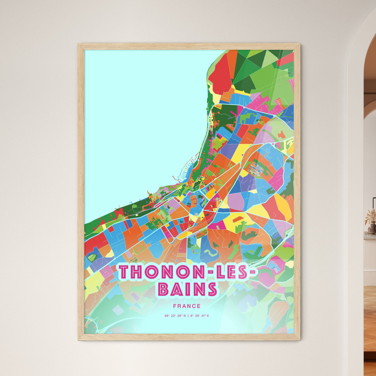 Colorful THONON-LES-BAINS FRANCE Fine Art Map Crazy Colors