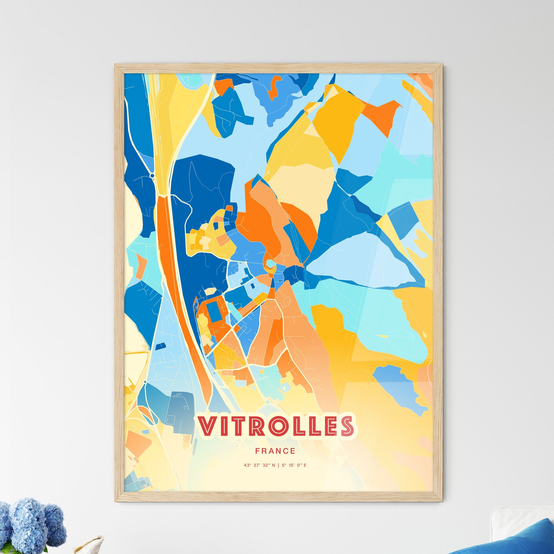 Colorful VITROLLES FRANCE Fine Art Map Blue Orange