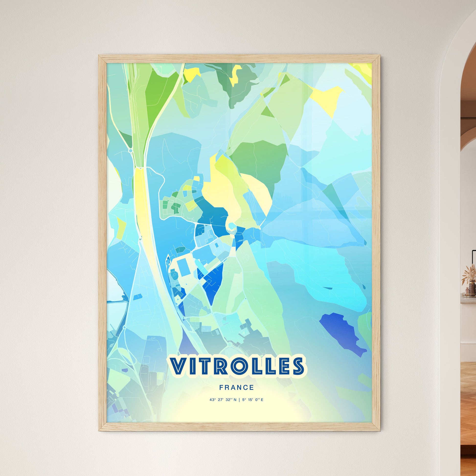 Colorful VITROLLES FRANCE Fine Art Map Cool Blue