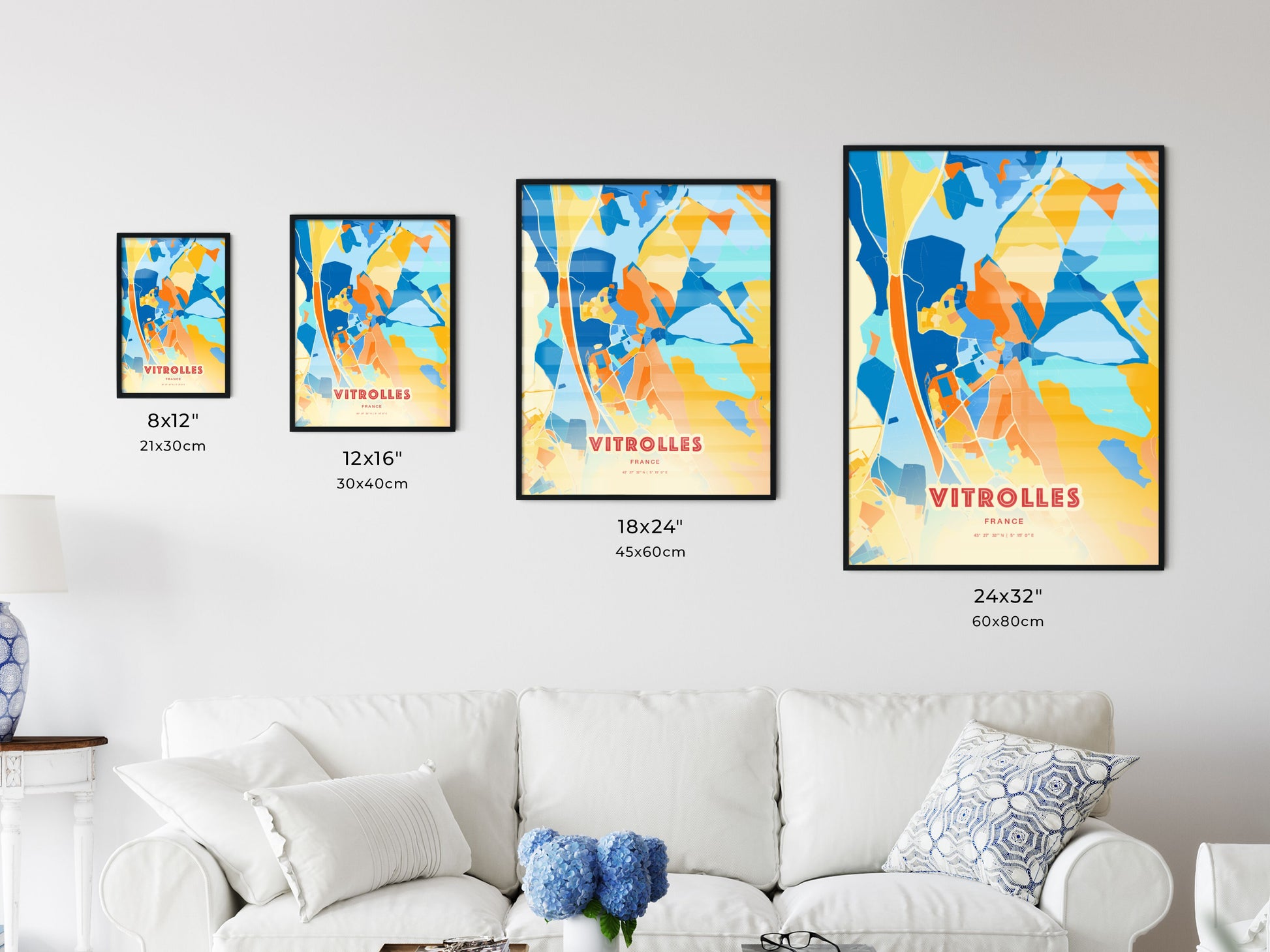 Colorful VITROLLES FRANCE Fine Art Map Blue Orange