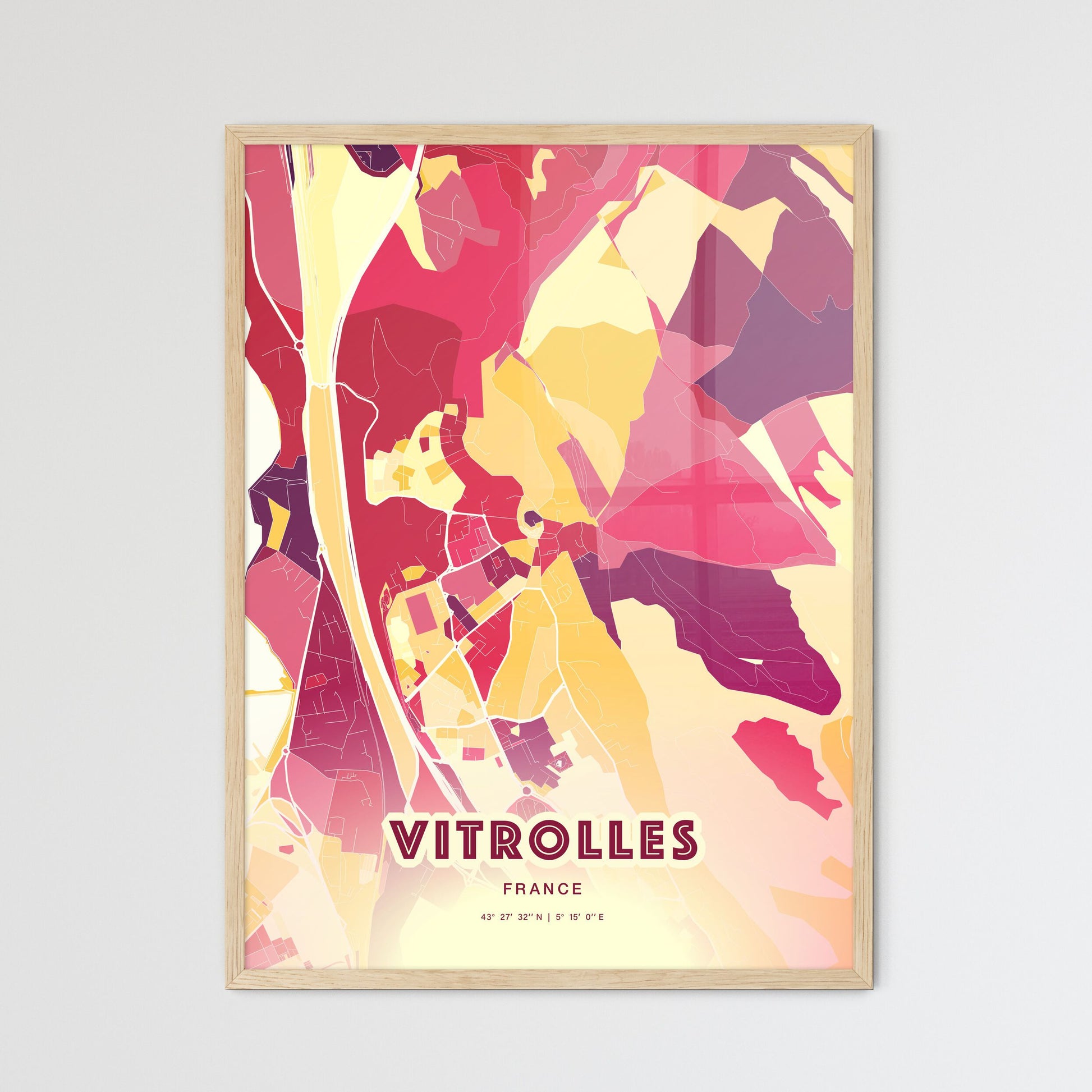 Colorful VITROLLES FRANCE Fine Art Map Hot Red