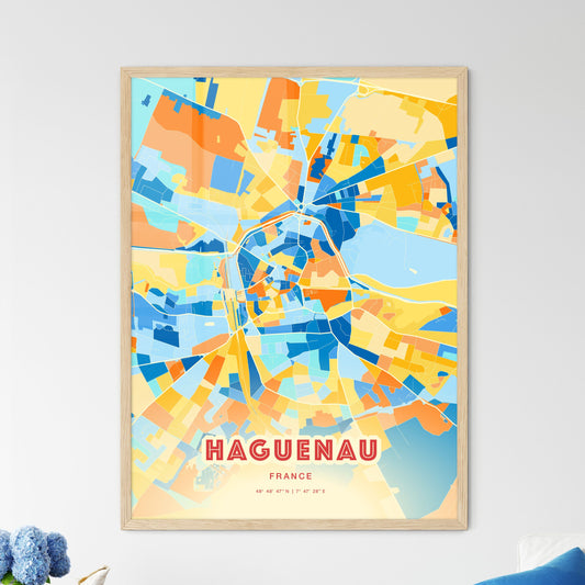 Colorful HAGUENAU FRANCE Fine Art Map Blue Orange