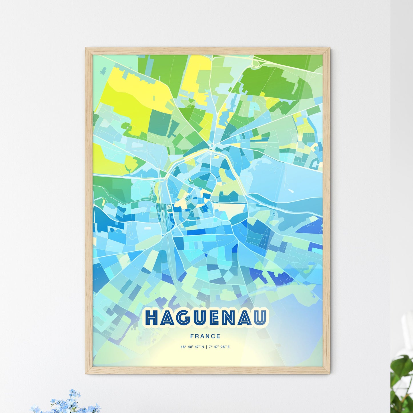 Colorful HAGUENAU FRANCE Fine Art Map Cool Blue