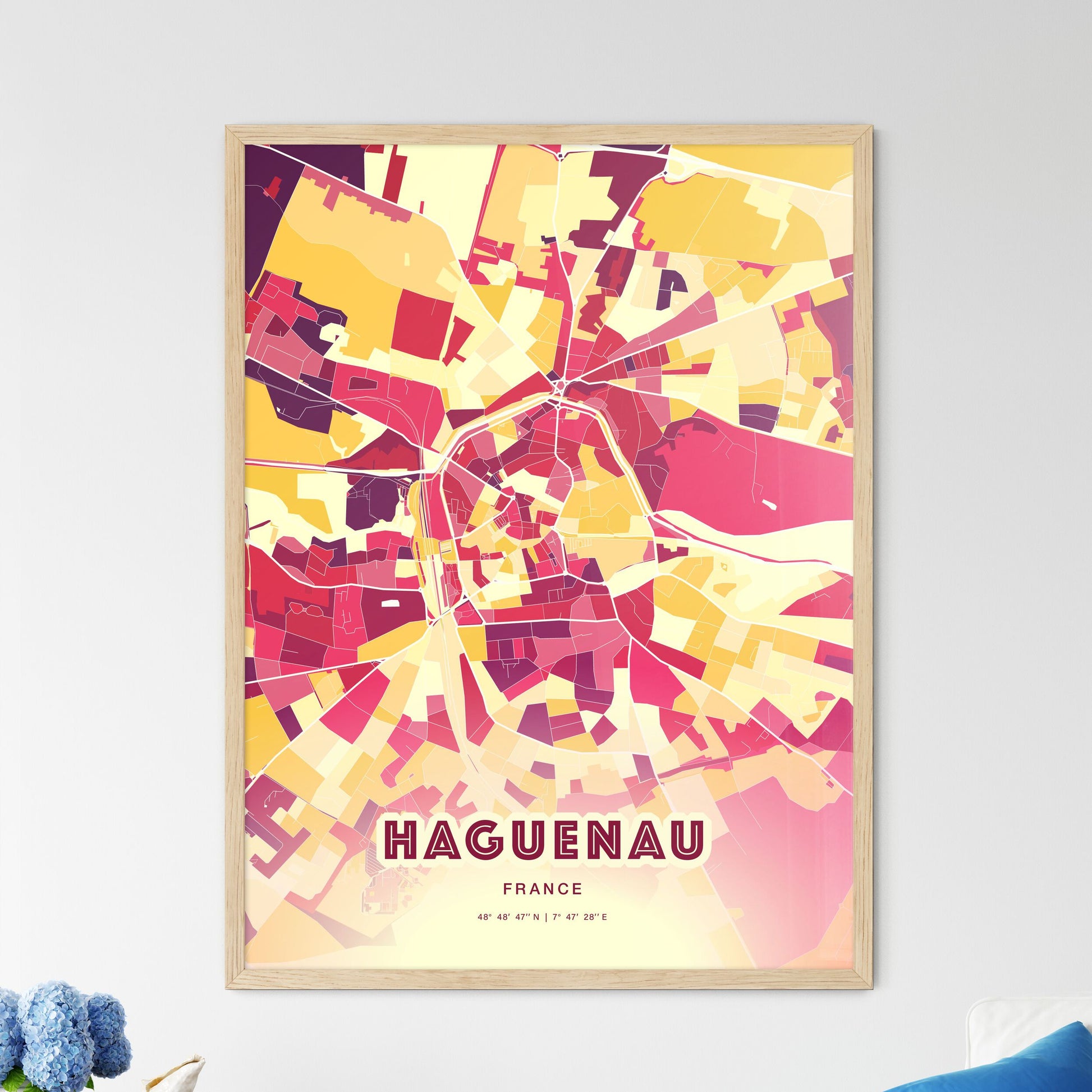 Colorful HAGUENAU FRANCE Fine Art Map Hot Red